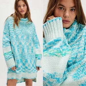 Free People Blue and White Knit Midi Dress